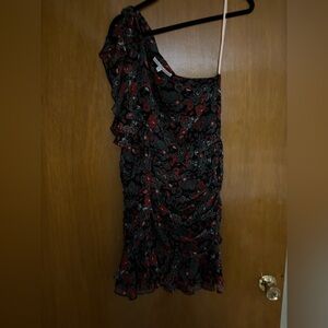 Veronica Beard Black and Red One-Shoulder Dress